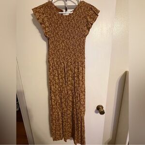 mine Brown Floral Maxi Dress with Ruffle Sleeves